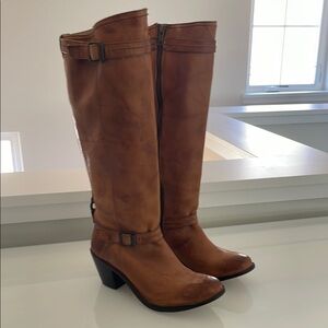 Frye Brown Heeled Boots with Buckle Accents